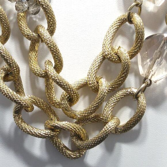 Gold Tone Statement Necklace with Faceted Crystal Beads 29 Inch Long Chain - Picture 7 of 10